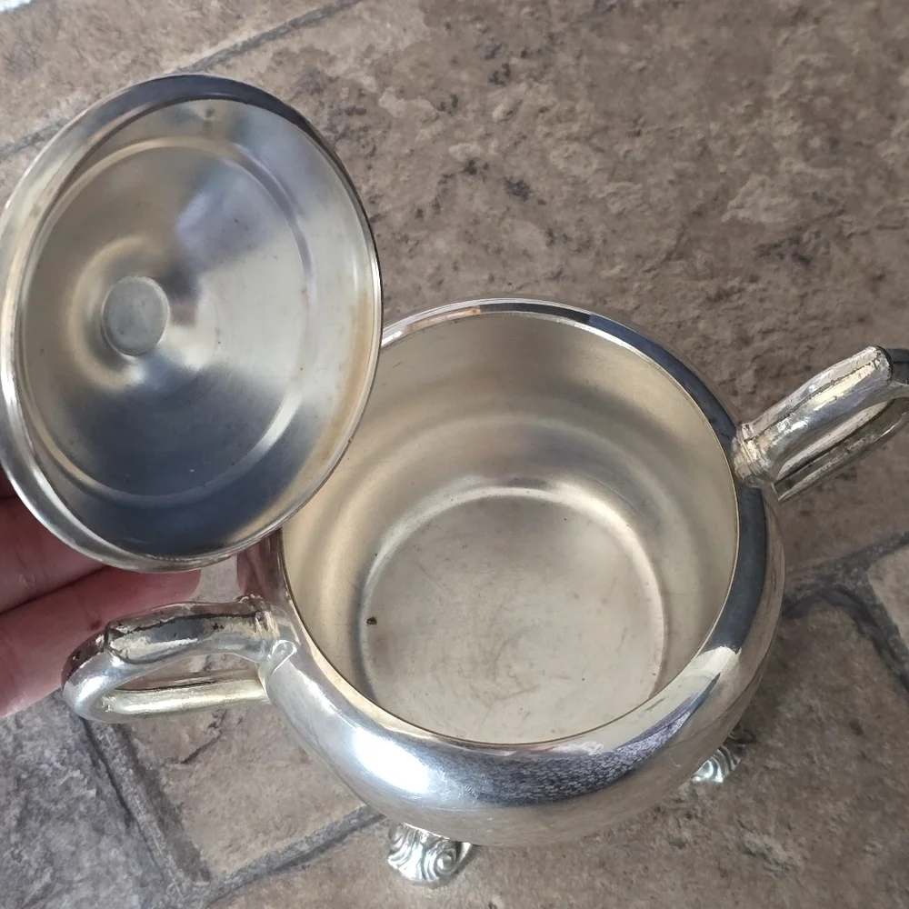 Silver Plated Sugar, Creamer and Covered Dish Set - Silver